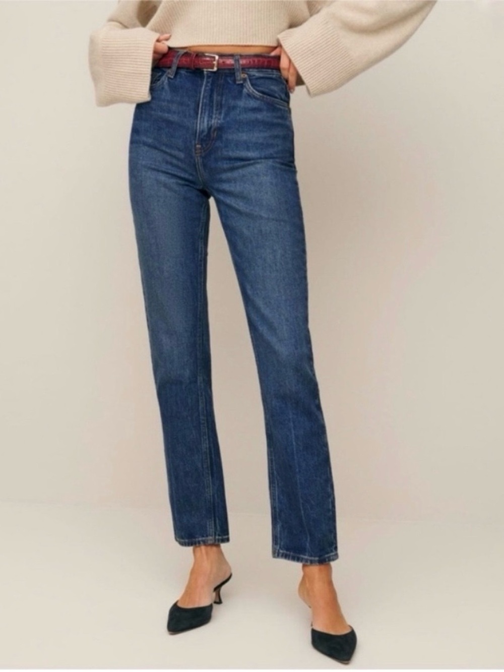 Reformation Liza Ultra High Rise Straight Jeans Size 31 Icarian Dark Wash